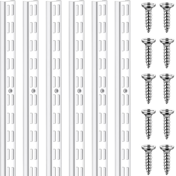Dual Track Upright Wall Shelving System Heavy Duty Support Slot Shrail Standards, White 47.5 Inch