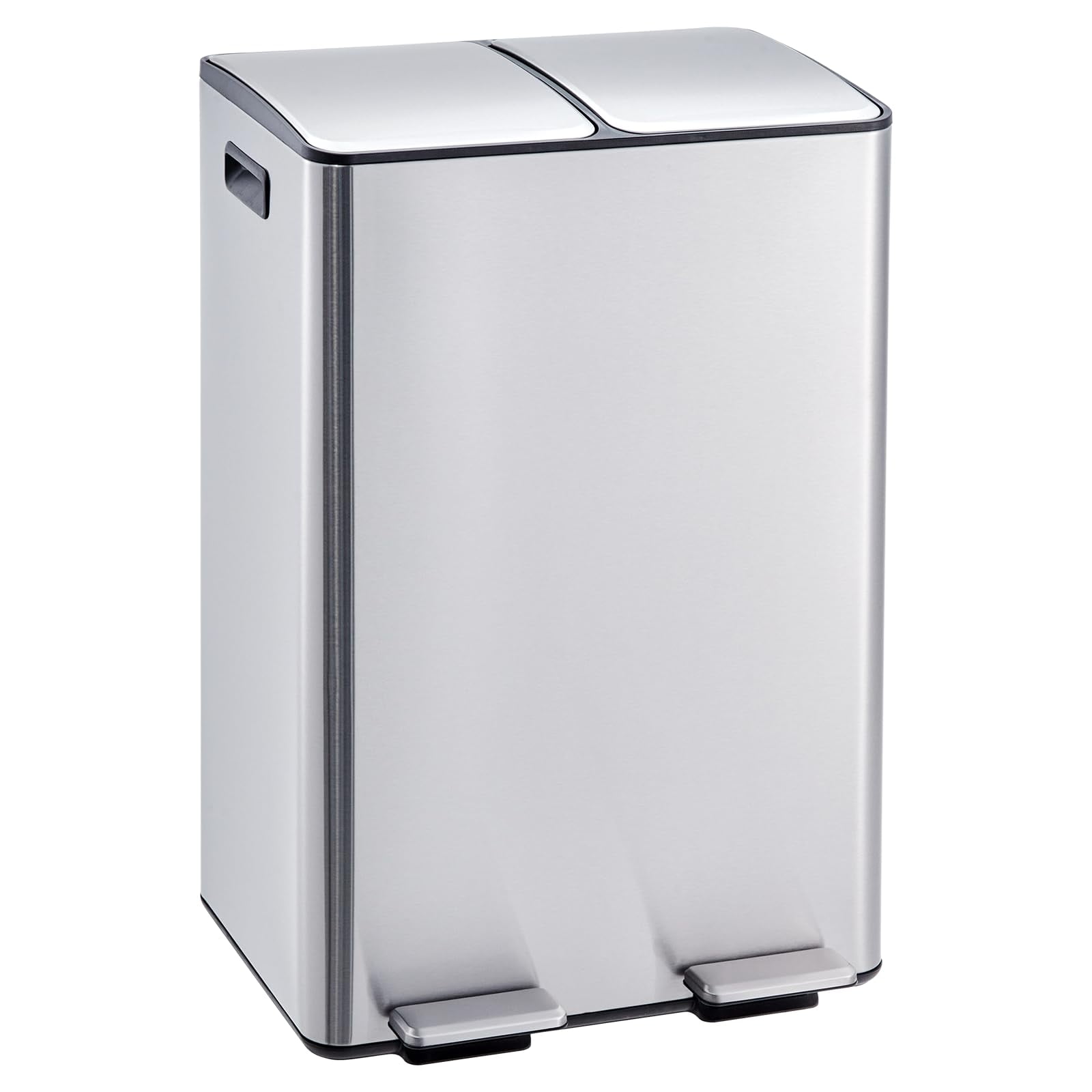 Dual Trash Can, 16 Gal (2 x 30 l) Kitchen Garbage Can with Lid and Inner Bucket, Double Compartment Trash and Recycle Bin Combo with Step Pedal