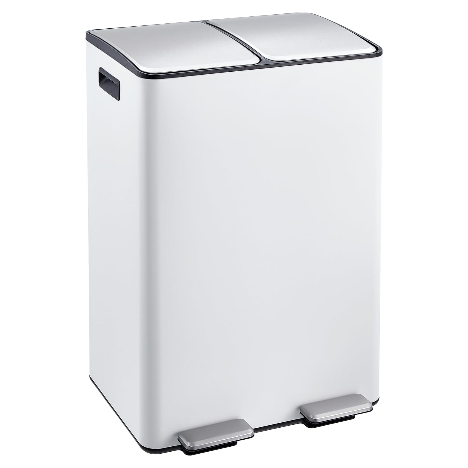 Dual Trash Can, 16 Gal (2 x 30 l) Kitchen Garbage Can with Lid and Inner Bucket, Double Compartment Trash and Recycle Bin Combo with Step Pedal