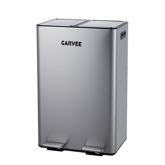 Dual Trash Can 16 Gallon 60L Stainless Steel Garbage and Recycling Can with Foot Pedal for Kitchen, Living Room, Office, Removable Inner Buckets Soft Close Lid Odor Proof, Garbage sorting