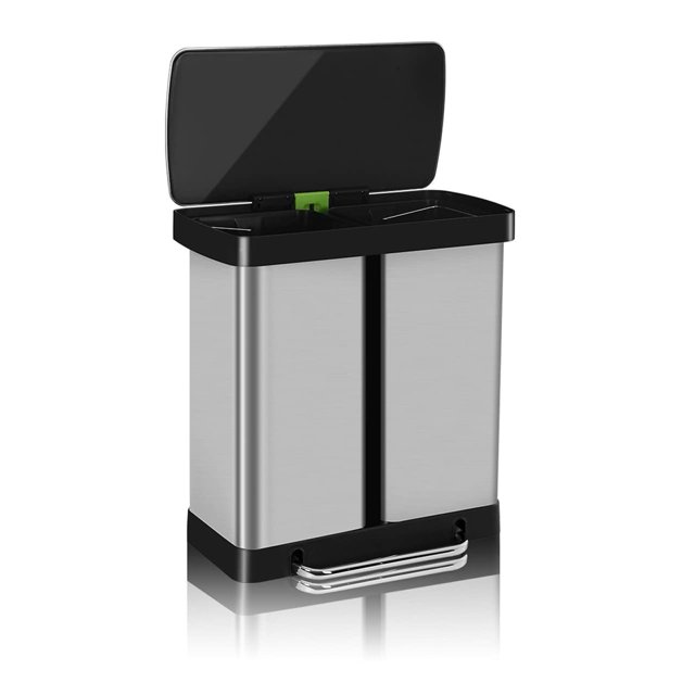 Dual Trash Can, 16 Gallon/ 60L Stainless Steel Trash and Recycling