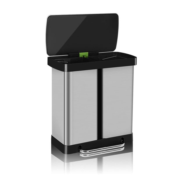 Dual Trash Can, 16 Gallon/ 60L Stainless Steel Trash and Recycling