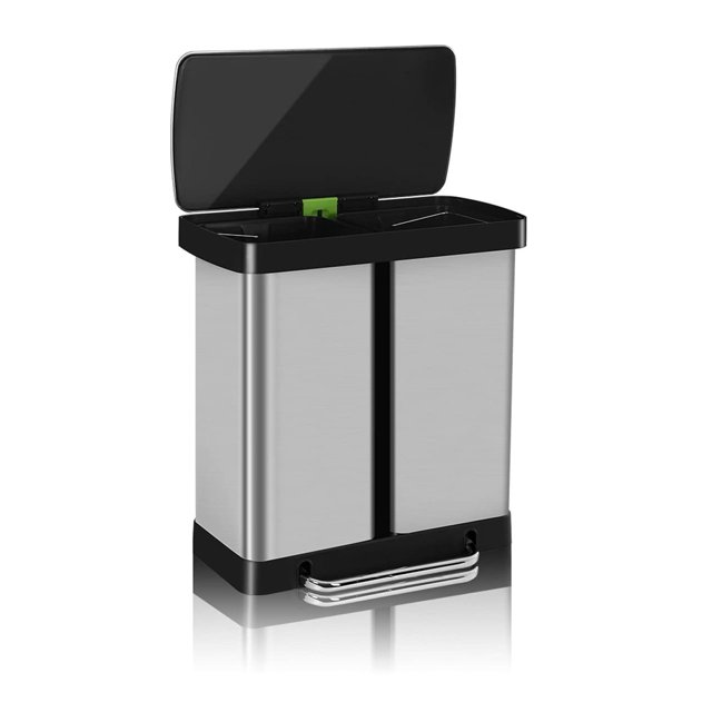 Dual Trash Can, 16 Gallon/ 60L Stainless Steel Trash and Recycling