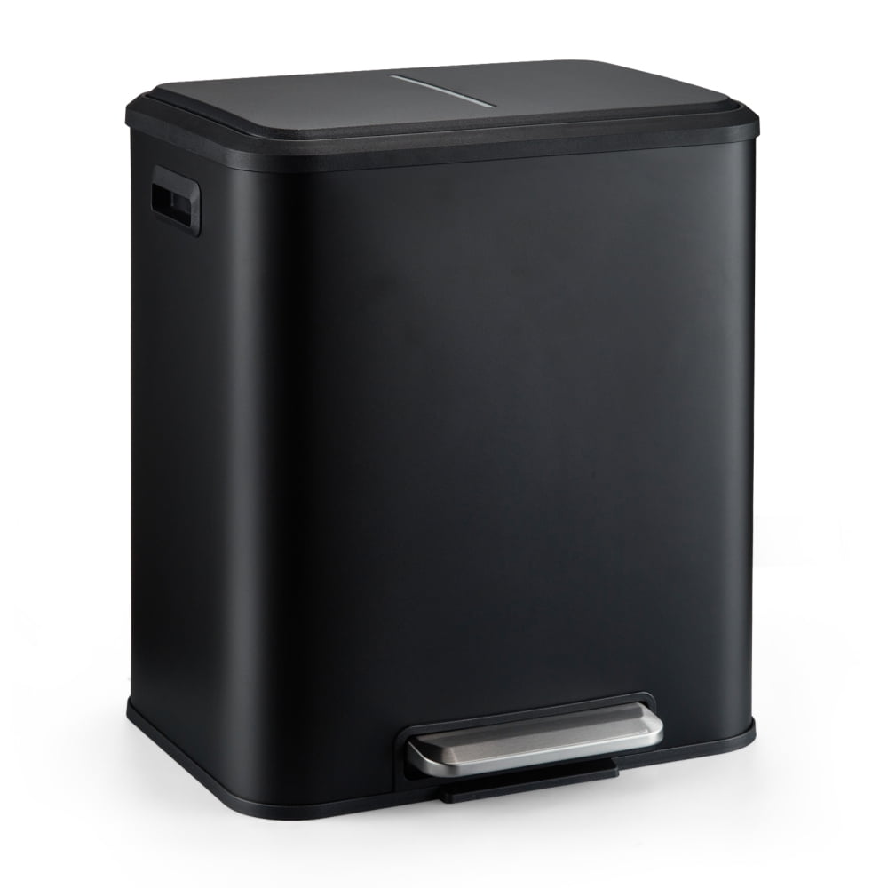 Dual Trash Can, 2 x 4 Gal Stainless Steel Recycle Double Bin Garbage