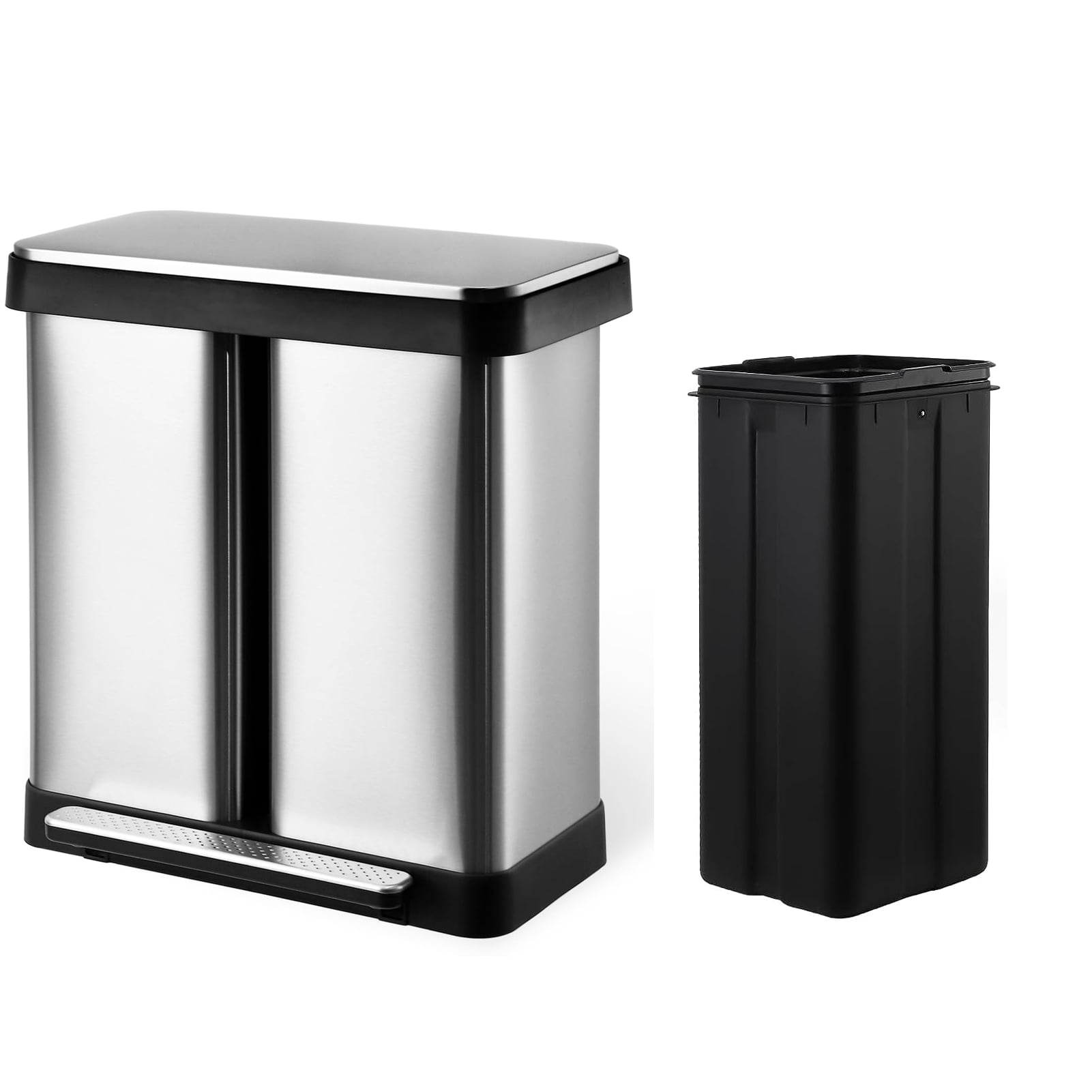 Dual Trash Can, 2 x 9.5 Gal (2 x 36L) Stainless Steel Garbage Can for ...