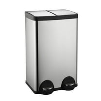 Dual Trash Can, 60 Liter/16 Gallon Dual Bin Trash Can with Lids, Trash and Recycling Bin Combo, Hands-Free Stainless Steel Kitchen Garbage Can, Silver Recycling Waste Bin for Home, Office
