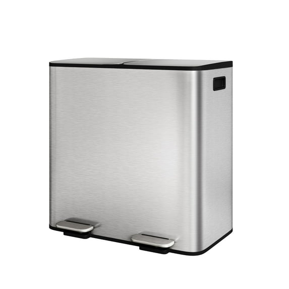 Dual Trash Can, 60 Liter (2x30L)/80 Liter (2x40L) Stainless Steel Step Trash Can, Rectangular Garbage Bin with Inner Buckets, Suit for Kitchen Office Home Use