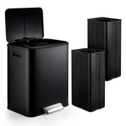 Dual Trash Can for Recycling and Trash,2 x 4 Gal Garbage Can for Kitchen,Metal 30-Liter Dual Compartment Step Trash Can,Removable Liner Buckets