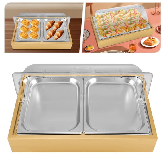 Dual Tray Buffet Food Serving Tray Modern Rectangular Tabletop Food Display Tray 56*36*27cm for Home Kitchens, Parties, Weddings
