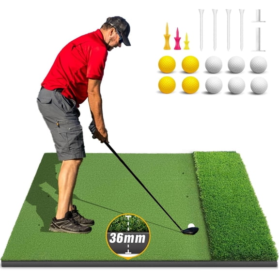 Dual-Turf Golf Mat 36mm: 5x4ft/5x5ft Extra Thick Golf Hitting Mats Practice Outdoor Indoor, High-Density Artificial Hitting Matt for Garage Simulator Chipping Driving Swing
