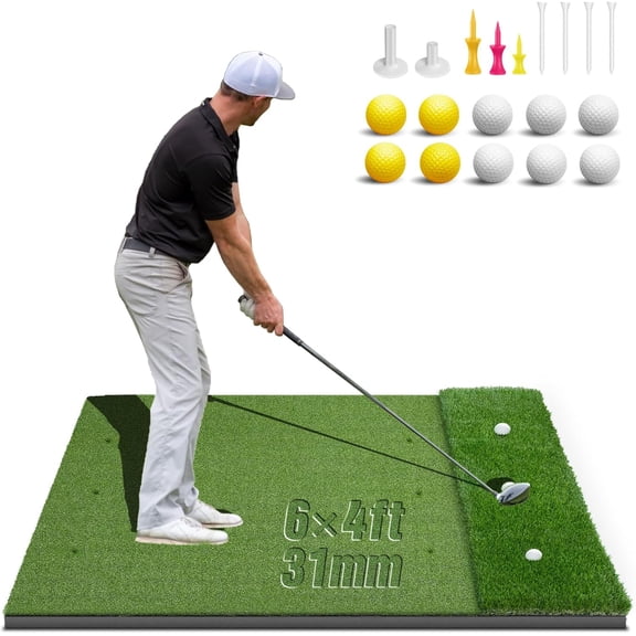 Dual-Turf Golf Mat: Extra Large Golf Hitting Mats Practice Outdoor Indoor, High-Density Artificial Turf Matt for Garage Simulator Chipping Driving Training