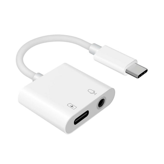 Dual Type-C (USB-C) to 3.5mm Headphone Jack Audio Converter and Charger Adapter Dongle Cable Compatible with Moto G Pure