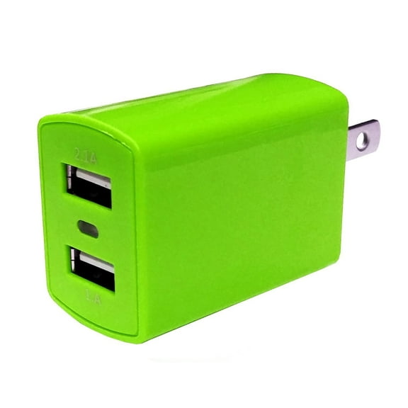 Dual USB 2.1A Travel Wall Charger Adapter -Green