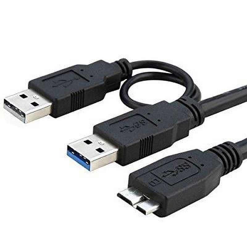 Dual USB 3.0 Type A to Micro-B USB Y Shape High Speed Cable for External Hard Drives/Seagate/Toshiba/WD/Hitachi/Samsung/Wii-U/Note 3 (21 Inches) - image 1 of 2