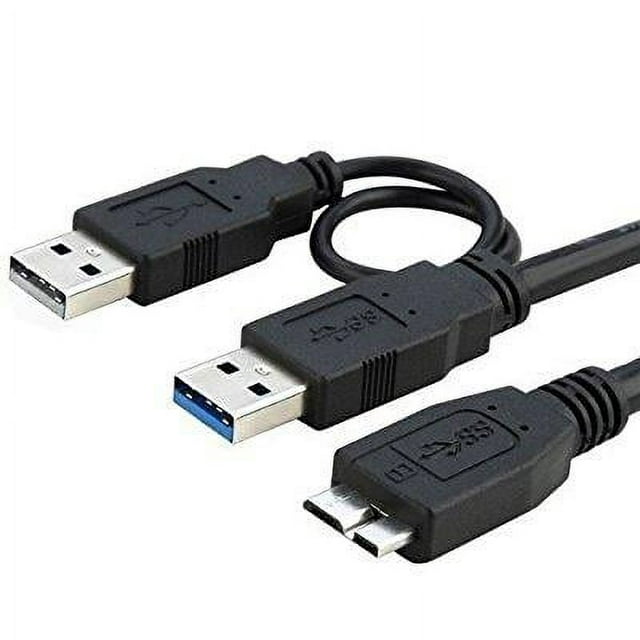 Dual USB 3.0 Type A to Micro-B USB Y Shape High Speed Cable for External Hard Drives/Seagate/Toshiba/WD/Hitachi/Samsung/Wii-U/Note 3 (21 Inches)