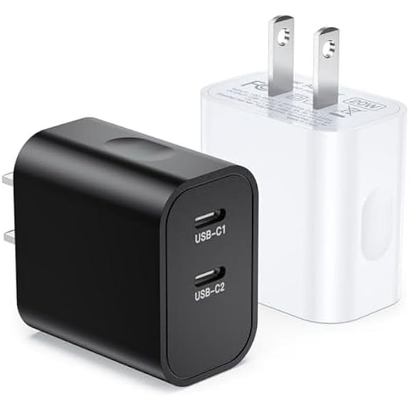 Dual USB C Charger Block, 20W 2-Port Fast USB-C Power Adapter Wall Charger Plug Type C Charging Block for iPhone 16/16 Plus/16 Pro/16 Pro Max/iPhone 15/15 Pro Max/14 13 Pro Max,iPad,Samsung Galaxy