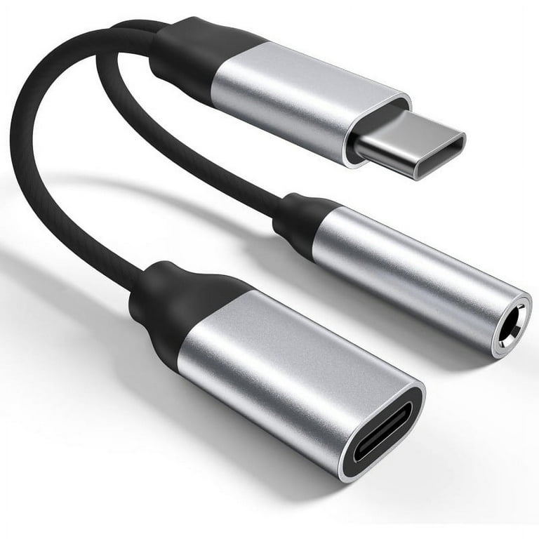 Dual USB C Headphone and Charger Adapter, 2-in-1 Type C Audio