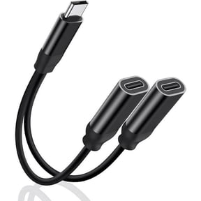 Dual USB C Headphone and Charger Adapter, 2-in-1 Type C Audio Adapter with Fast Charging, USB TYPE C Splitter Dongle Cable Cord for 15 Series, Galaxy S22/21/20, All Android seriesBlack