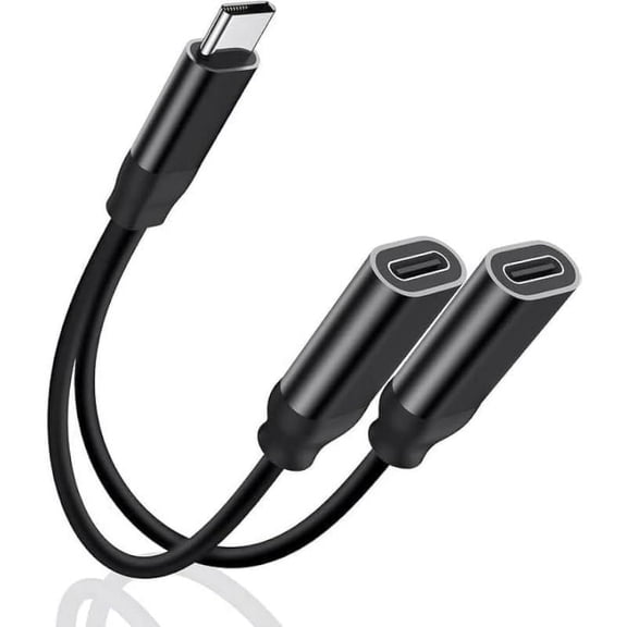 Dual USB C Headphone and Charger Adapter, 2-in-1 Type C Audio Adapter with Fast Charging, USB TYPE C Splitter Dongle Cable Cord for 15 Series, Galaxy S22/21/20, All Android seriesBlack
