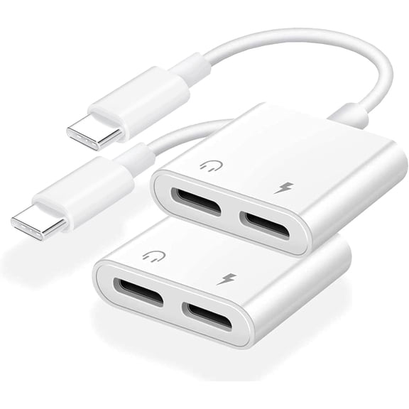 Dual USB C Headphone and Charger Adapter for iPhone 16,Dual USB C AUX + Charger Dongle Splitter Adapter Compatible with iPhone 16/16 Pro/16 Pro Max/15/15Pro/15Pro Max Support Call+Charging( 2Pack)
