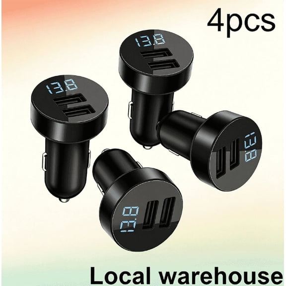 Dual USB Car Charger with LED Voltage Display (Car Accesories / Carro Accesorios / Accesorios para Carro) - 2-Pack (Black) | Cargador para i phone Mobile Devices, Galaxy & i Pad | Local Warehouse