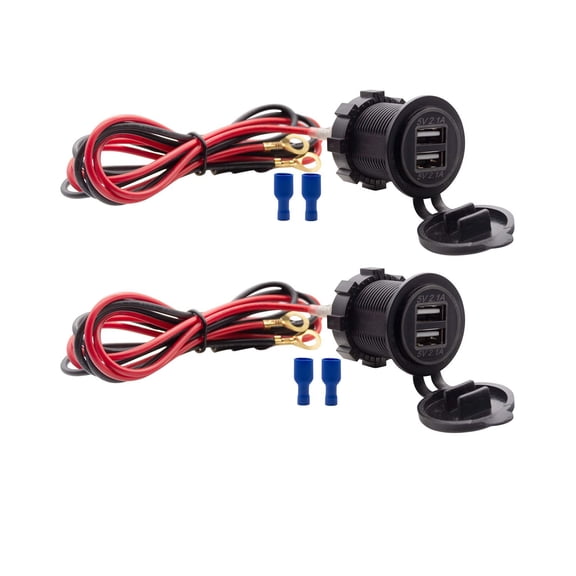 Dual USB Charger Socket Waterproof Power Outlet 12V/24V 2.1A & 2.1A for Car Boat Marine RV Mobile