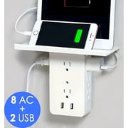 Dual USB Outlet Tower Charger w/Built-In Shelf and Surge Protector