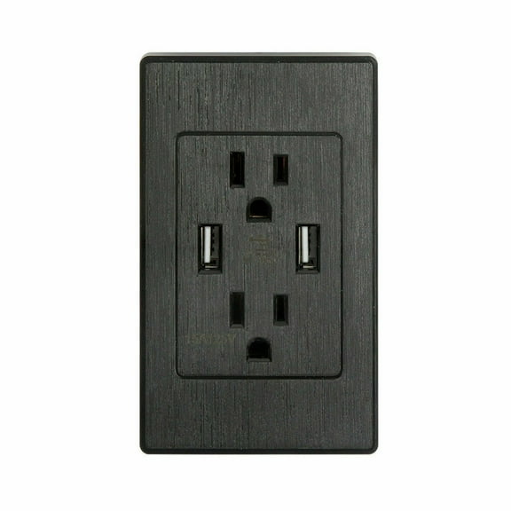 Dual USB Port Wall Socket Charger AC Power Receptacle Outlet Plate Panel 15A 110 (black)