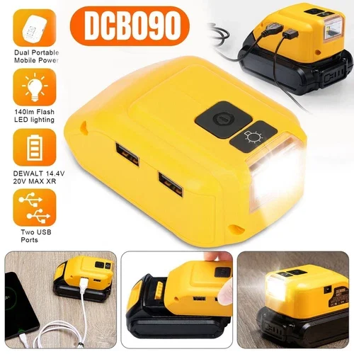 Dual USB Power Source Li-ion Battery Charger Adapter DCB090 for Dewalt with LED