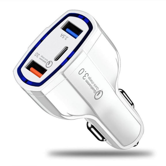Dual USB and USB C Car Charger 30W Fast USB Car Charger PD&QC 3.0 Dual Port Car Adapter Compatible with iPhone 12/12 Pro/Max/12 Mini/iPhone 11/Pro/Max/XR/XS/Max/8, Galaxy S21/20/10/10