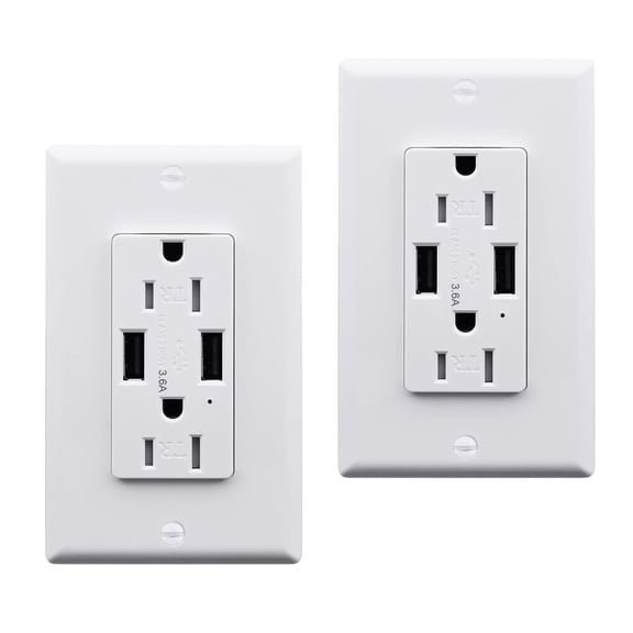 Dual USB Wall Outlet, Duplex Receptacle 15 Amp Tamper Outlet with LED Indicator, Child Proof Safety, UL Listed with Wall Plate, White