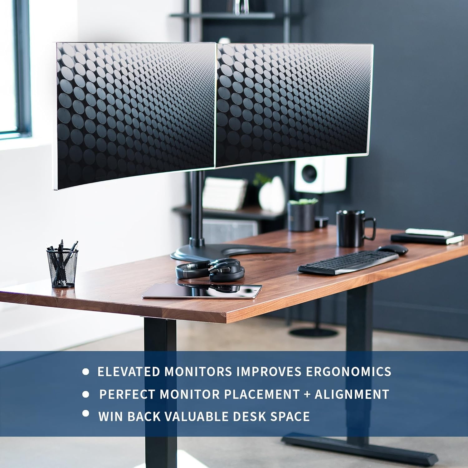 Dual Ultrawide Monitor Mount -Standing Desk Stand for 2 Screens  to 38 Inches Heavy-Duty Adjustable Arms  VESA 100x100mm Black STAND-V038F
