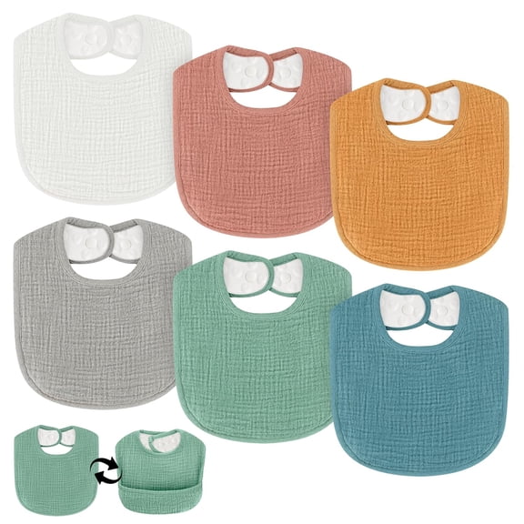 Dual Usage Baby Bibs for Drooling and Teething, 4/6 Pack Muslin Baby Drool Bibs for Boys & Girls with Hidden Pocket, Soft Cotton, Extra Absorbent, Mess-proof, for Toddler, Newborn, Infant