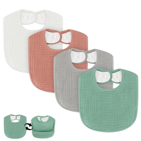 Dual Usage Baby Bibs for Drooling and Teething, 4/6 Pack Muslin Baby Drool Bibs for Boys & Girls with Hidden Pocket, Soft Cotton, Extra Absorbent, Mess-proof, for Toddler, Newborn, Infant