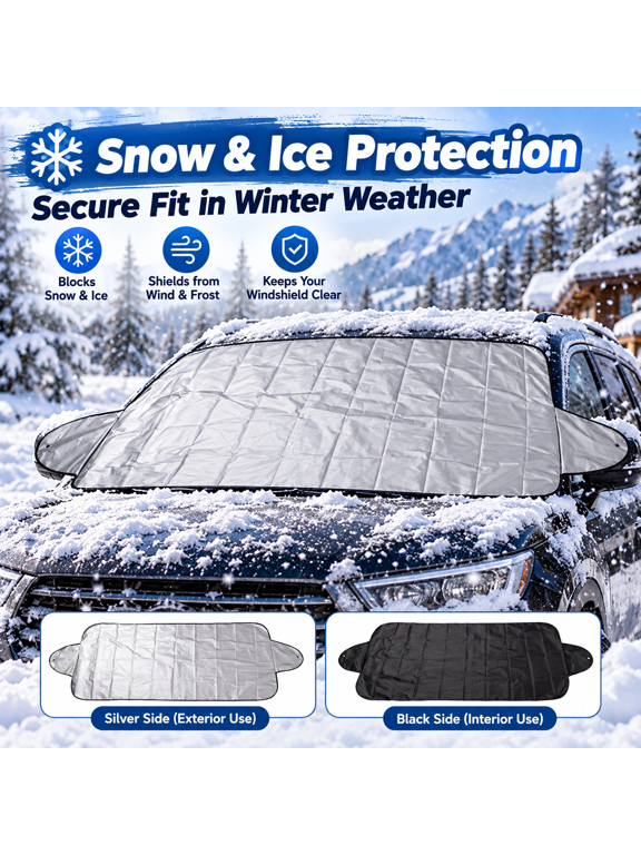 Dual-Use Car Sunshade & Winter Protection Shield, 59*27.5in UV Block Car Windshield Sun Shade, Insulated Winter Car Cover for Snow Frost, All-Weather Car Exterior Shield, Silver
