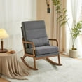 thumbnail image 1 of Dual Use High Back Rocking Chair, Upholstered Armchair with with Lumbar Pillow, Linen Accent Chair with Wood Base, Reading Chair for Living Room Bedroom Office, 1 of 9