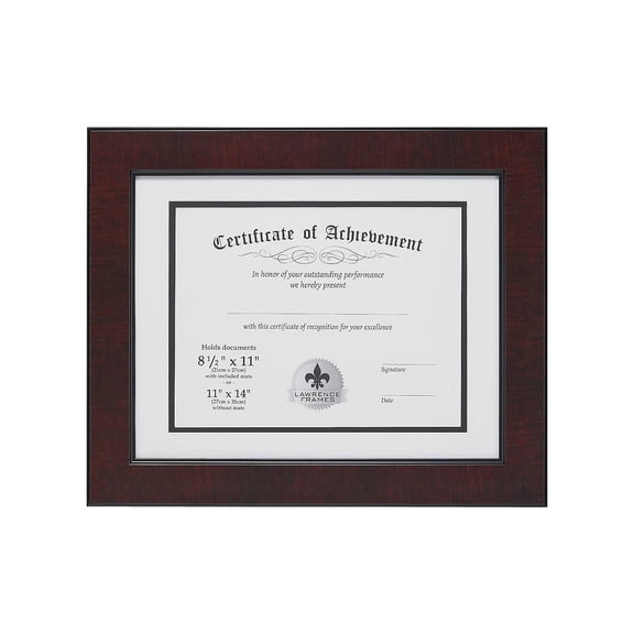 Dual Use Mahogany 11x14 Matted to 8.5x11 Document Frame with Double Bevel Cut