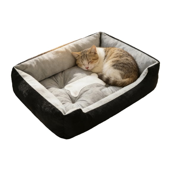 Dual Use Semi Enclosed Bolster Cat Bed, 100% Cotton Thick Fluffy Washable Multi-Functional Pet Nest 20x16in, Wear Resistant Warm Cuddler Cushion For Kittens Small Dogs Under 5lbs,Pet Holiday Gift