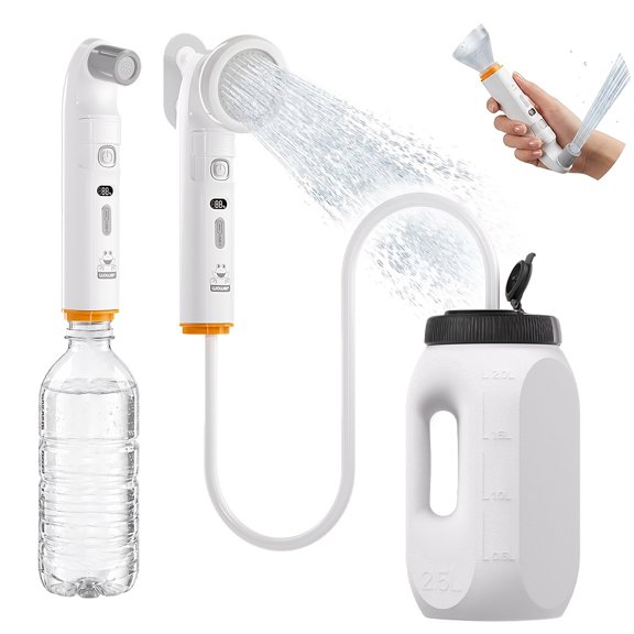 Dual Use Travel Bidet Camping Shower, Rechargeable 1600mAh Battery USB-C Fast Charging Handheld Personal Washer with LED Screen 2 Spray Modes for Beach RV Elderly