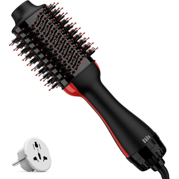 Dual Voltage Hair Dryer Brush with European Plug, Blow Dryer Brush for European Travel, 110V-120V/220V-240V Hot Air Brush and Styler Volumizer with Negative Ion Anti-frizz