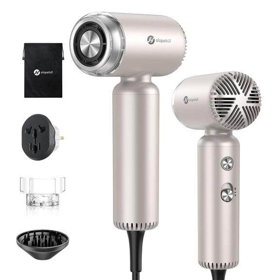 Dual Voltage Mini Ionic Hair Dryer, 100-240V Portable Travel Blow Dryer with Magnetic Diffuser, Quiet & Fast Drying for Women