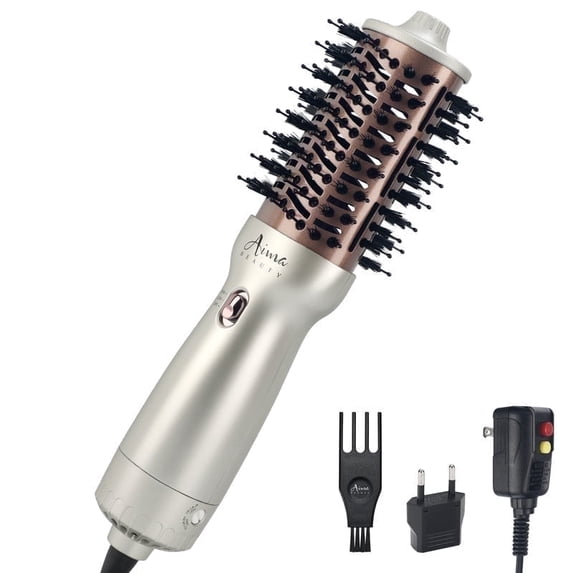 Dual Voltage Hair Dryer Brush, Aima Beauty 4 in 1 Travel Hair Dryer for Hair Styling, 2.3 Inch Ionic Blow Dryer Brush, Good for Travel and Gift, Champagne Silver