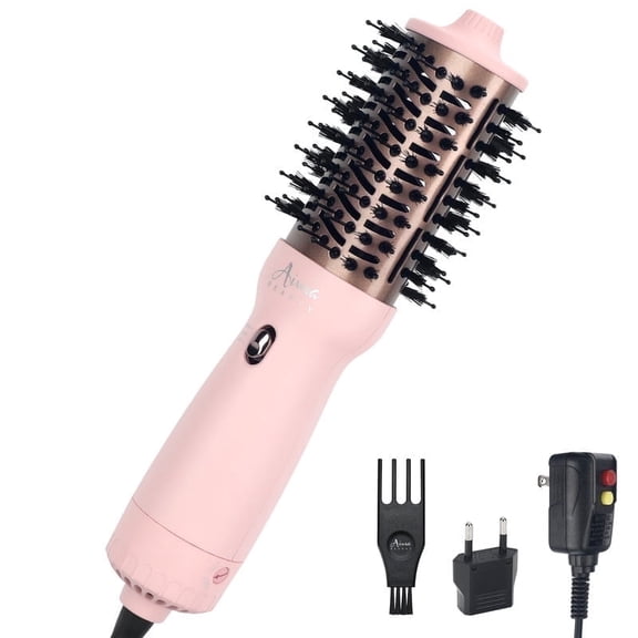 Dual Voltage Travel Hair Dryer Brush, Aima Beauty 4 in 1 Hot Air Comb for Hair Styling, 2.3 Inch Ionic Blow Dryer Brush, Good for Travel and Gift, Pink