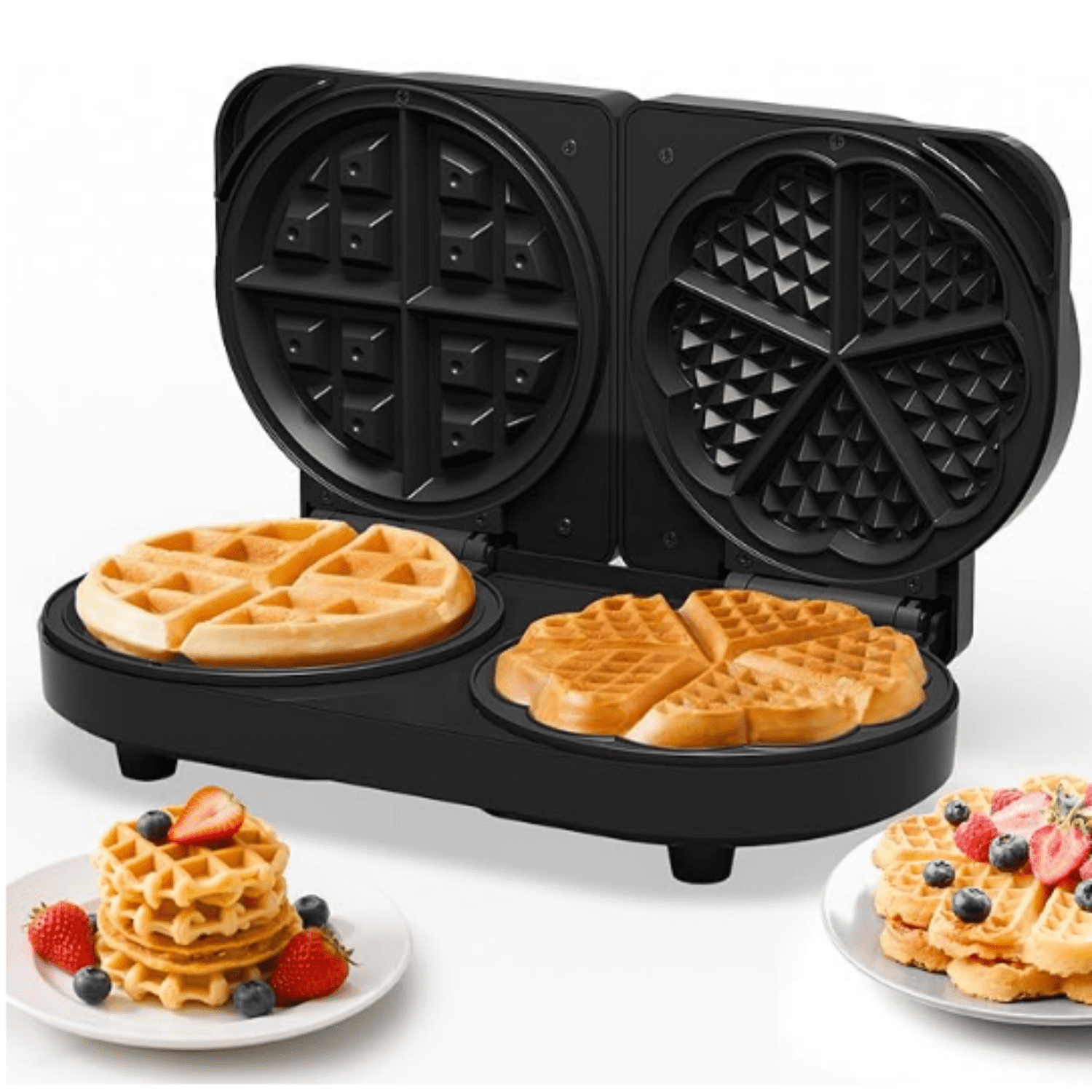 Dual Waffle Maker: Heart Waffle & Classic Waffle Iron with 2 Adjustable Temp Knobs, Nonstick Waffle Machine with Indicator Light, Easy to Clean, The best gifts for Her, Kids and Families