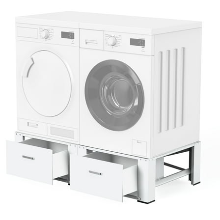 Dual Washing Machine Pedestals with Drawers 350Lb Heavy Duty Matalde 29" Laundry Pedestals 2 Sets Upgraded Design, Washer and Dryer Riser, White