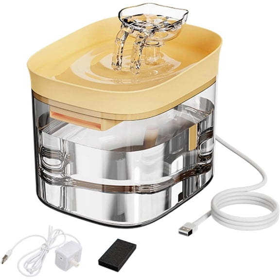Dual Waterfall Pet Water Fountain,1.8L Transparent Tank,Dual-Layer Filter,30dB Pump