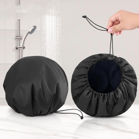 Dual Waterproof Adjustable Terry Lined Shower Cap for Women Men, Reusable EVA Double Layer Bath Cap for Braids, Long Hair, Dreadlocks, Locs