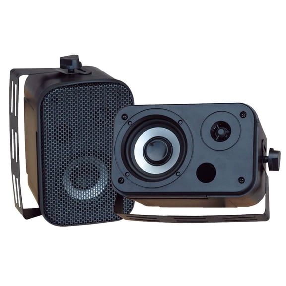 Dual Waterproof Outdoor Speaker System - 3.5 Inch Pair of Weatherproof Wall/Ceiling Mounted Speakers w/Heavy Duty Grill, Universal Mount - for Use in The Pool, Patio, Indoor - Pyle PDWR30B (Black)