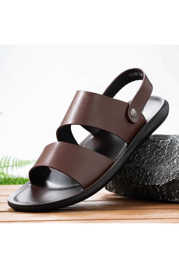 Dual Wear Button Convertible Back Strap Leather Slide Sandals