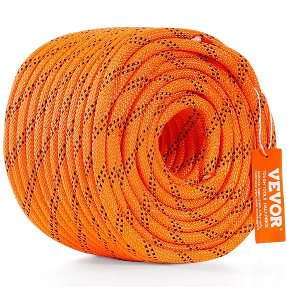 Dual Weave Polyester Cord 3/8 Inch by 120 Feet 48 Strand 4000 Pound Tensile Strength Multi Use Rope for Arborist and Outdoor Adventures Orange Black